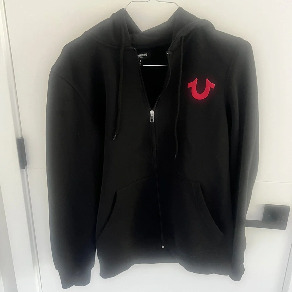 True Religion Black Hoodie with Red Logo Accent
